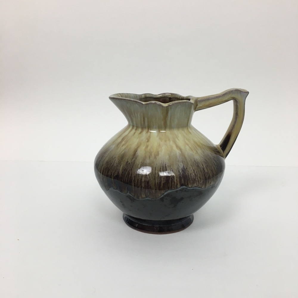Vintage Tan Brown Drip Glaze Pottery Pitcher Creamer Milk Jug Vase